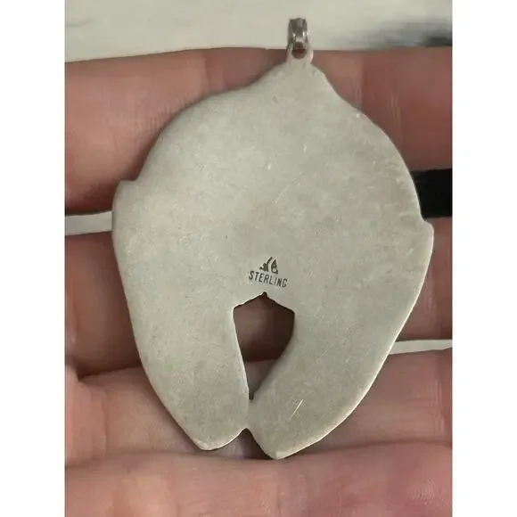 Huge Native American Sterling Silver Indian Skull Chief Headdress Pendant Signed - Picture 5 of 10